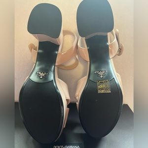 Prada patent leather cork wedge natural sandal